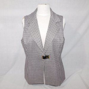 LISETTE L Montreal Womens L White Black pattern Fashion Blazer Vest